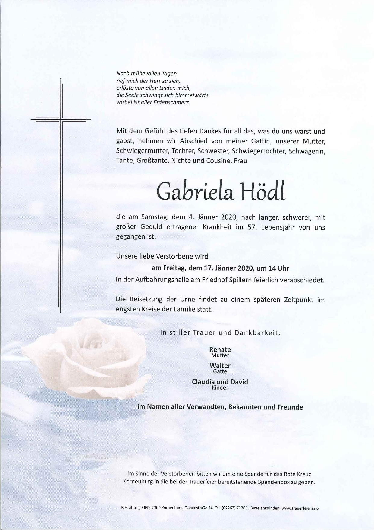 Traueranzeige von Gabriela Hödl