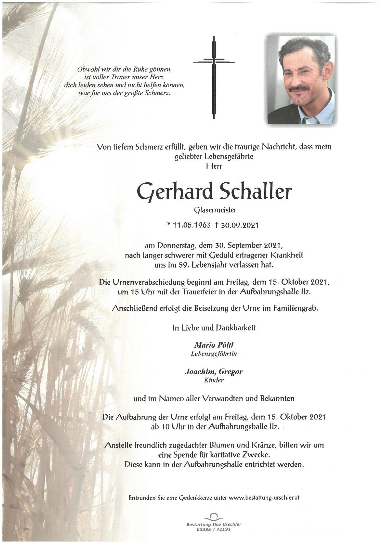 Traueranzeige von Gerhard Schaller