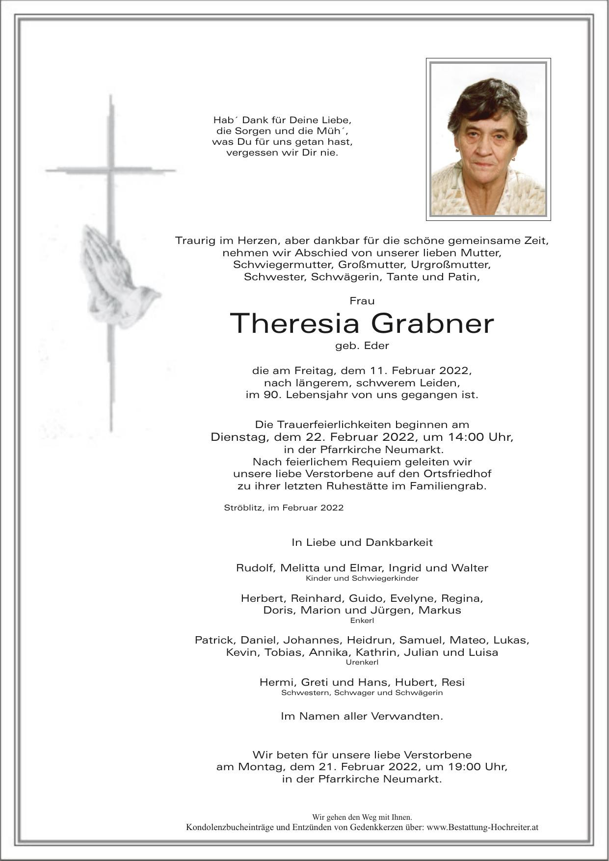 Traueranzeige von Theresia Grabner
