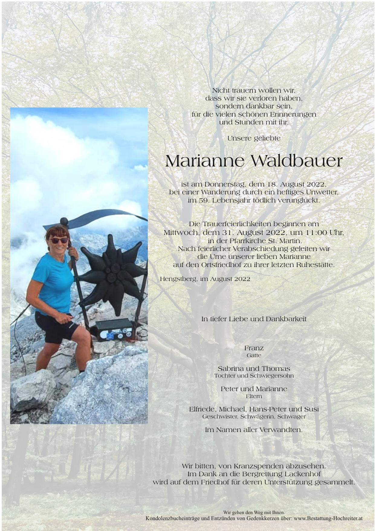 Traueranzeige von Marianne Waldbauer