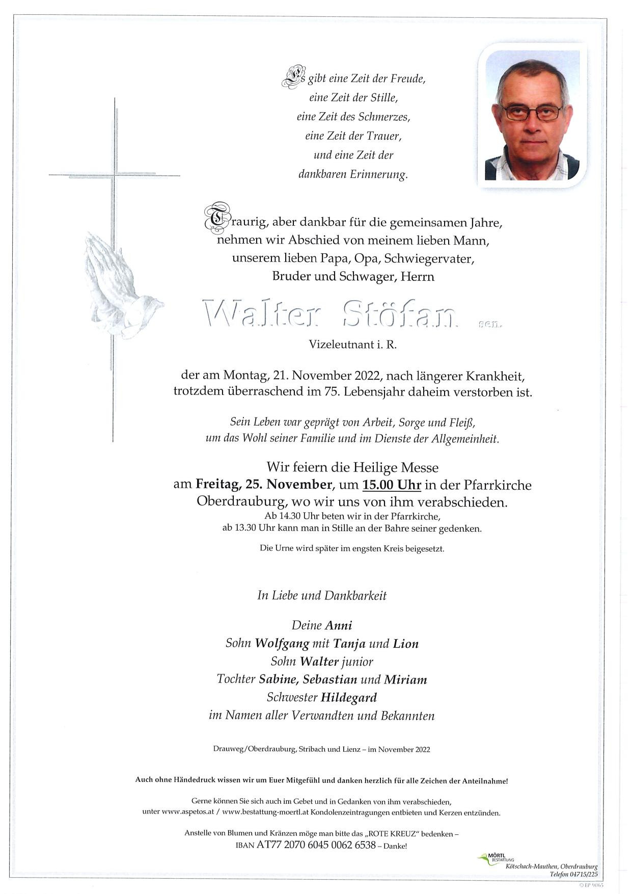 Traueranzeige von Walter Stöfan sen.