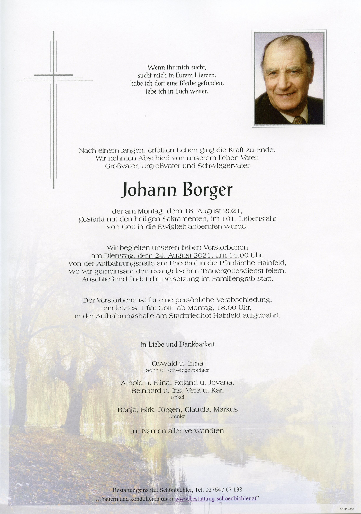Traueranzeige von Johann Borger