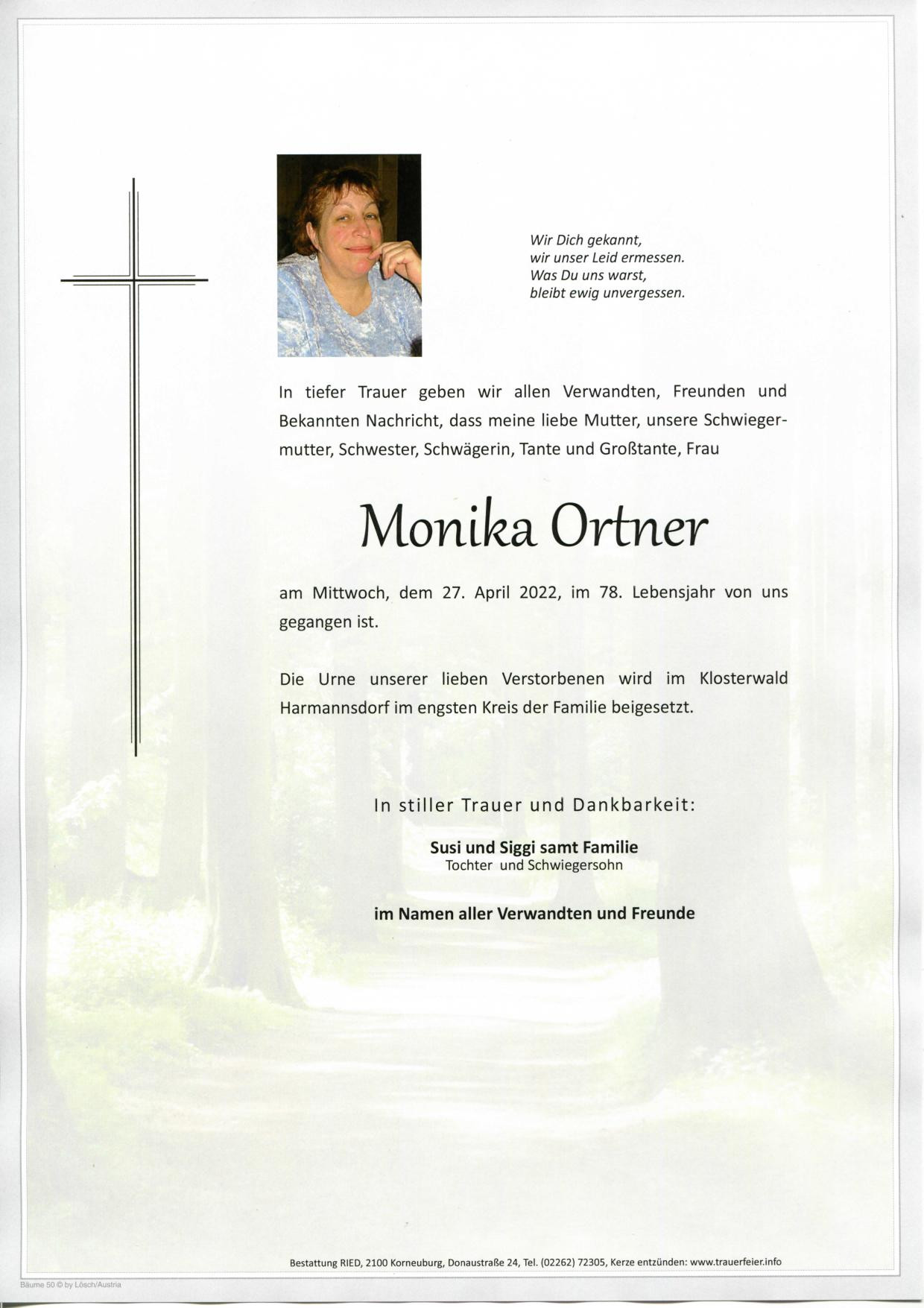 Traueranzeige von Monika Ortner