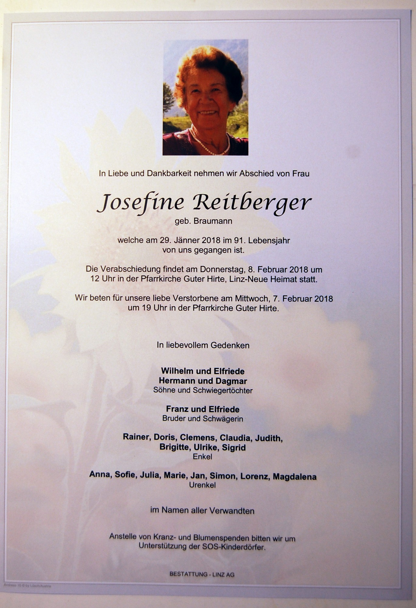 Traueranzeige von Josefine Reitberger