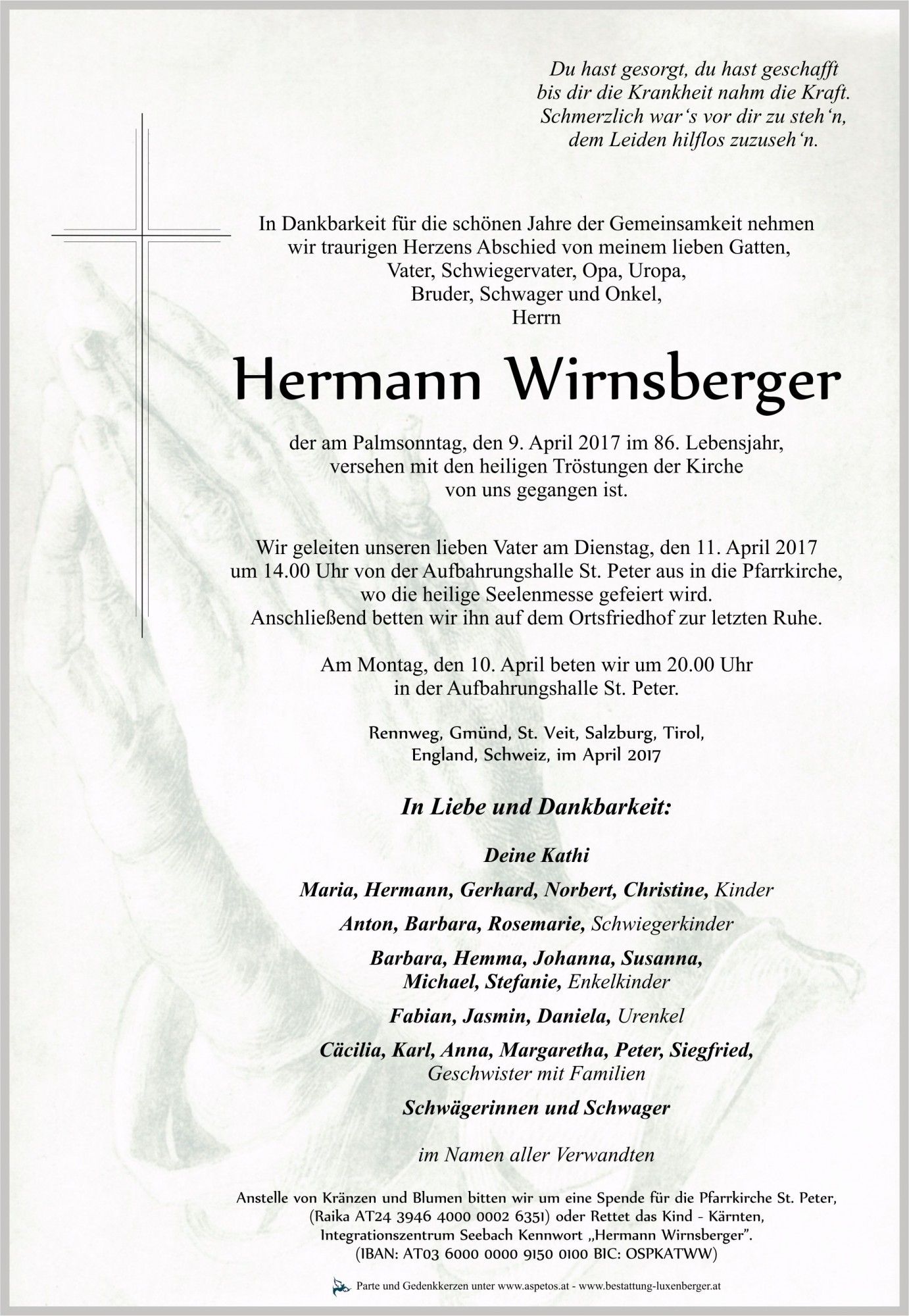 Traueranzeige von Hermann Wirnsberger