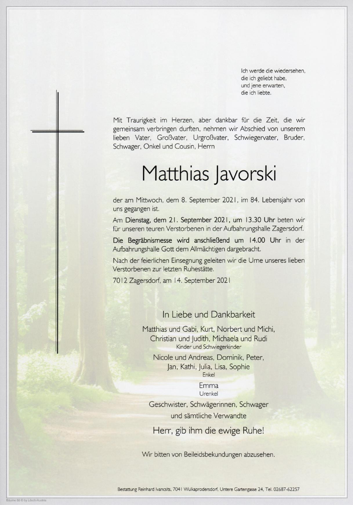 Traueranzeige von Matthias Javorski
