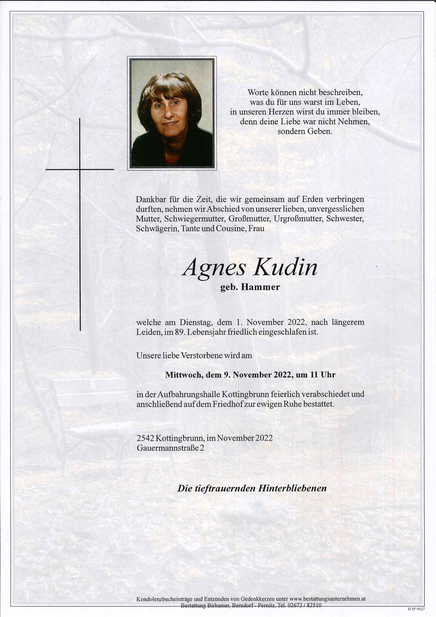 Traueranzeige von Agnes Kudin