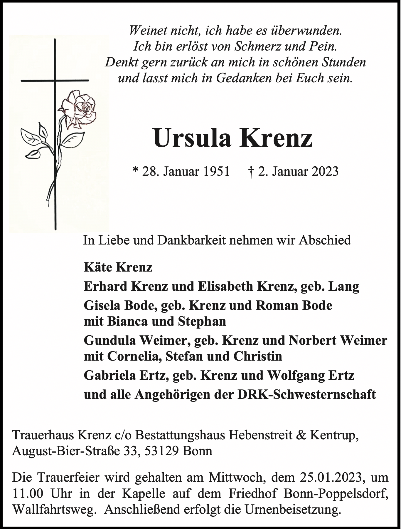 Traueranzeige von Ursula Krenz