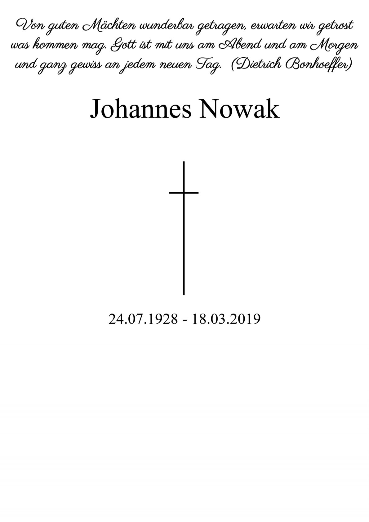 Traueranzeige von Johannes Nowak