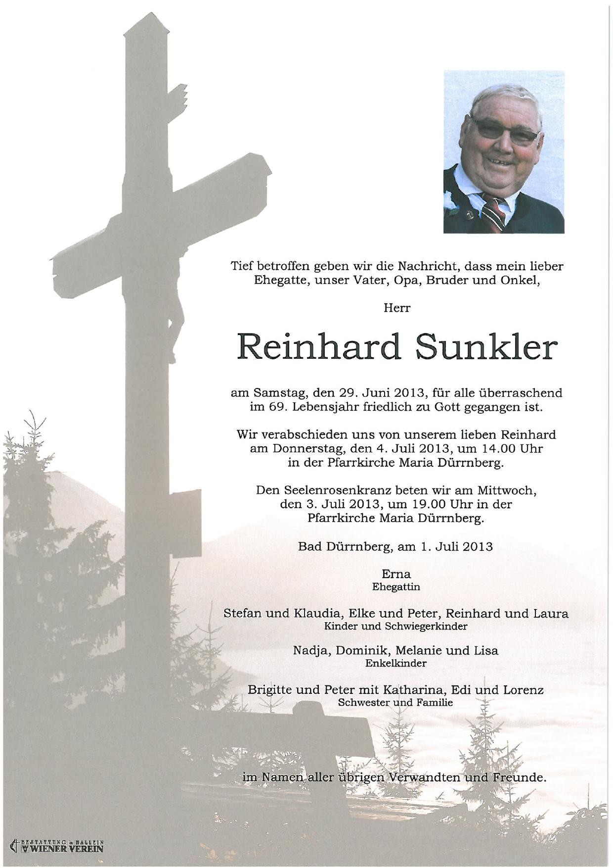 Traueranzeige von Reinhard Sunkler