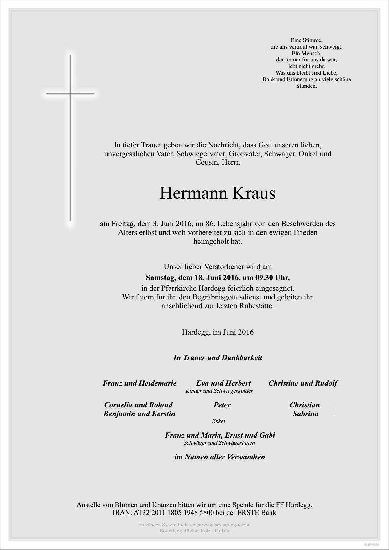 Traueranzeige von Hermann Kraus