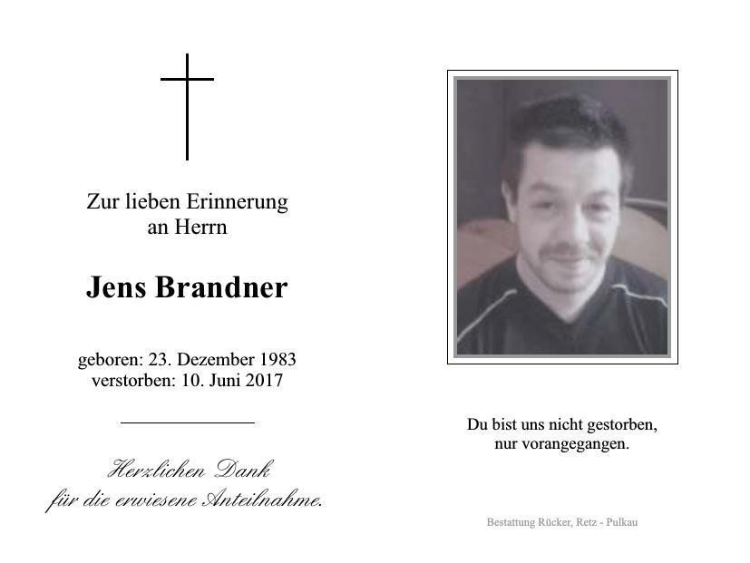 Traueranzeige von Jens Brandner