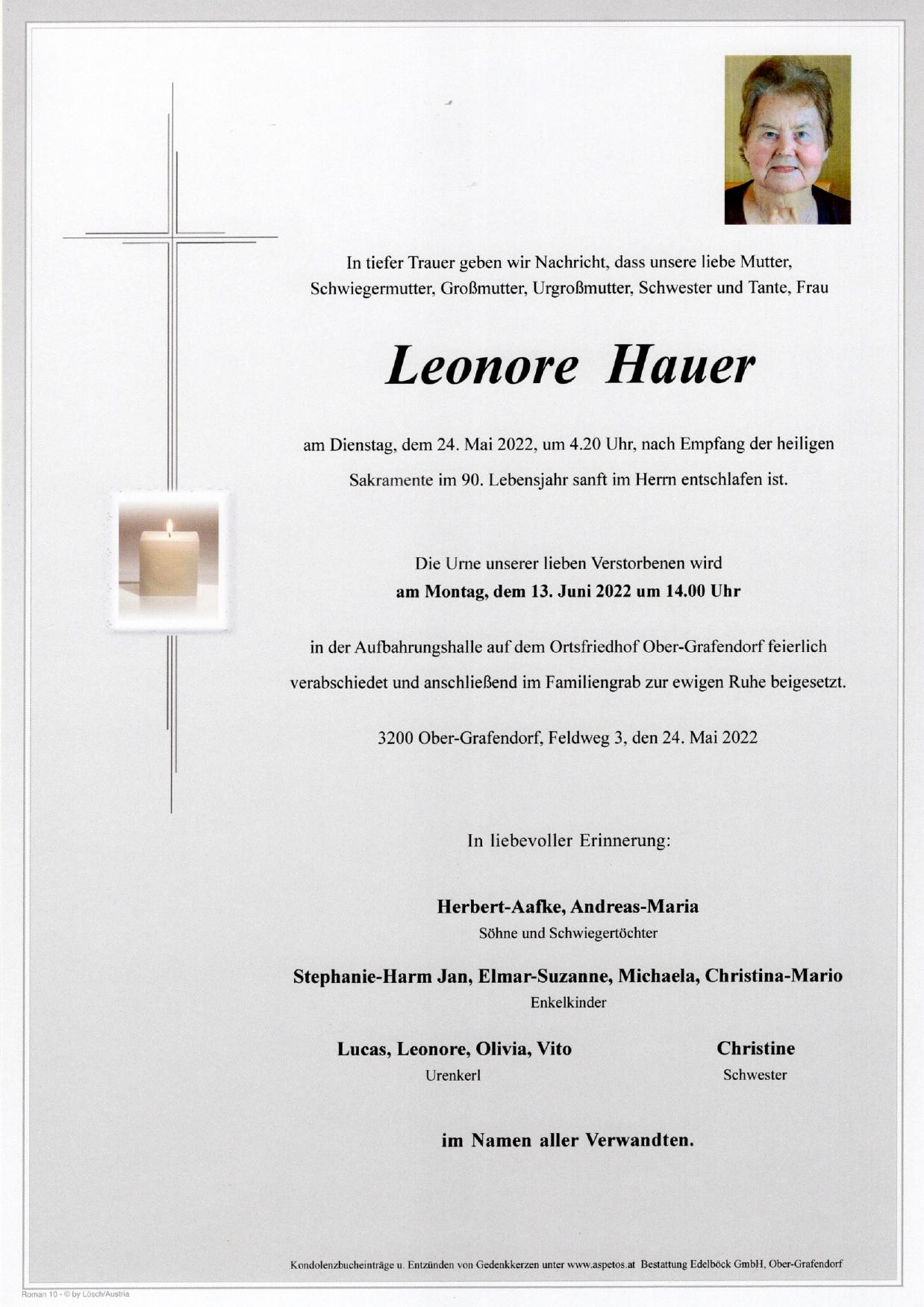 Traueranzeige von Leonore Hauer