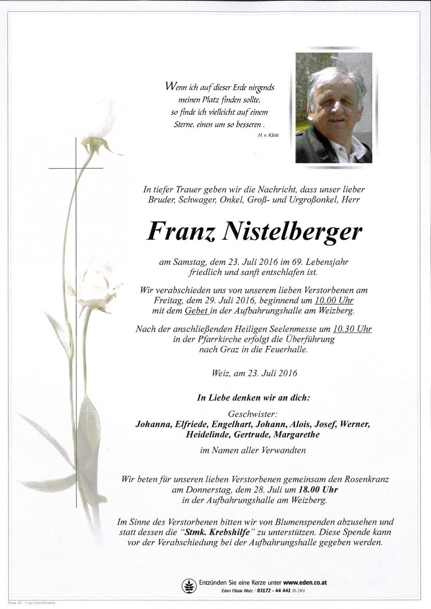 Traueranzeige von Franz Nistelberger