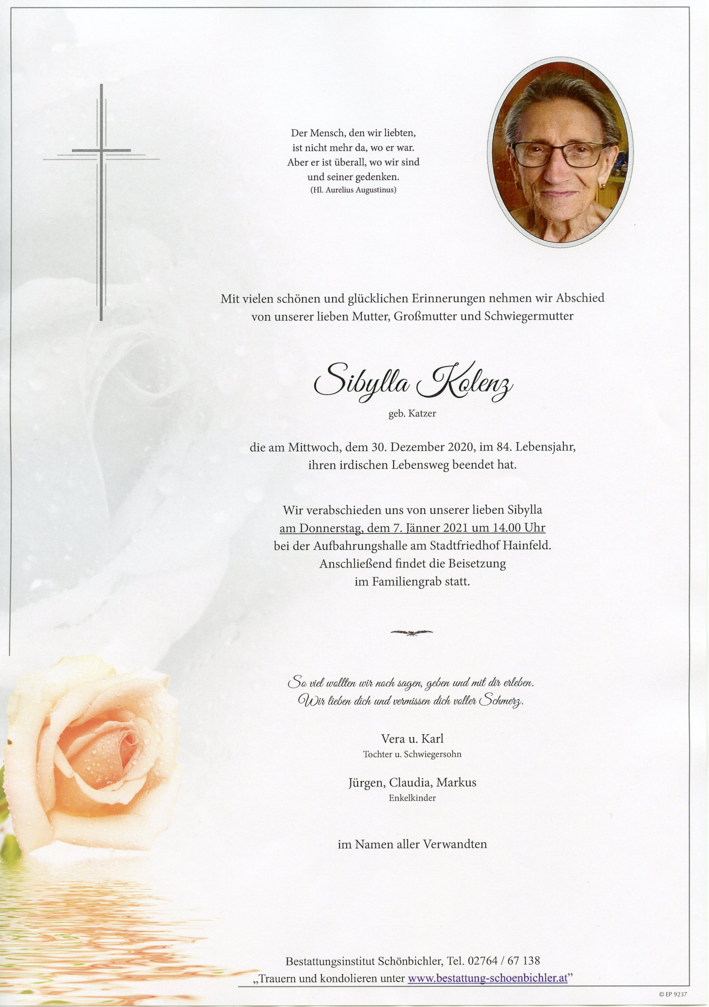 Traueranzeige von Sibylla Kolenz