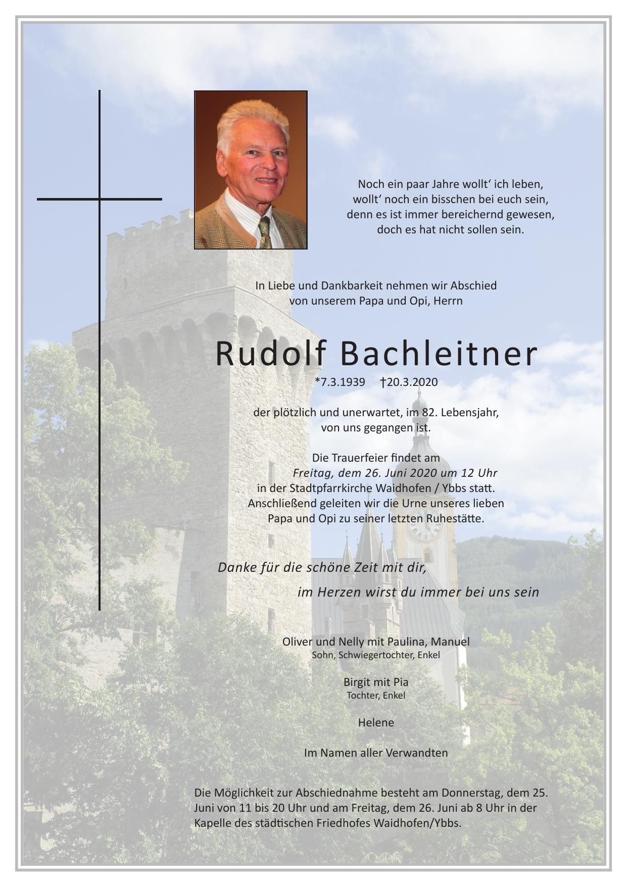 Traueranzeige von Rudolf Bachleitner