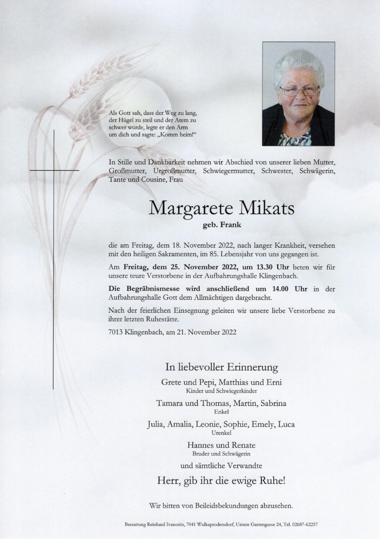 Traueranzeige von Margarete Mikats