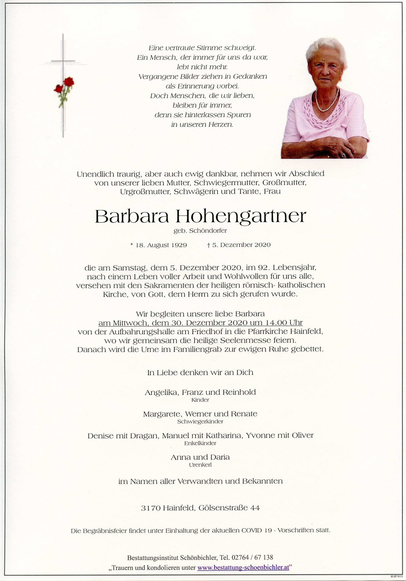 Traueranzeige von Barbara Hohengartner