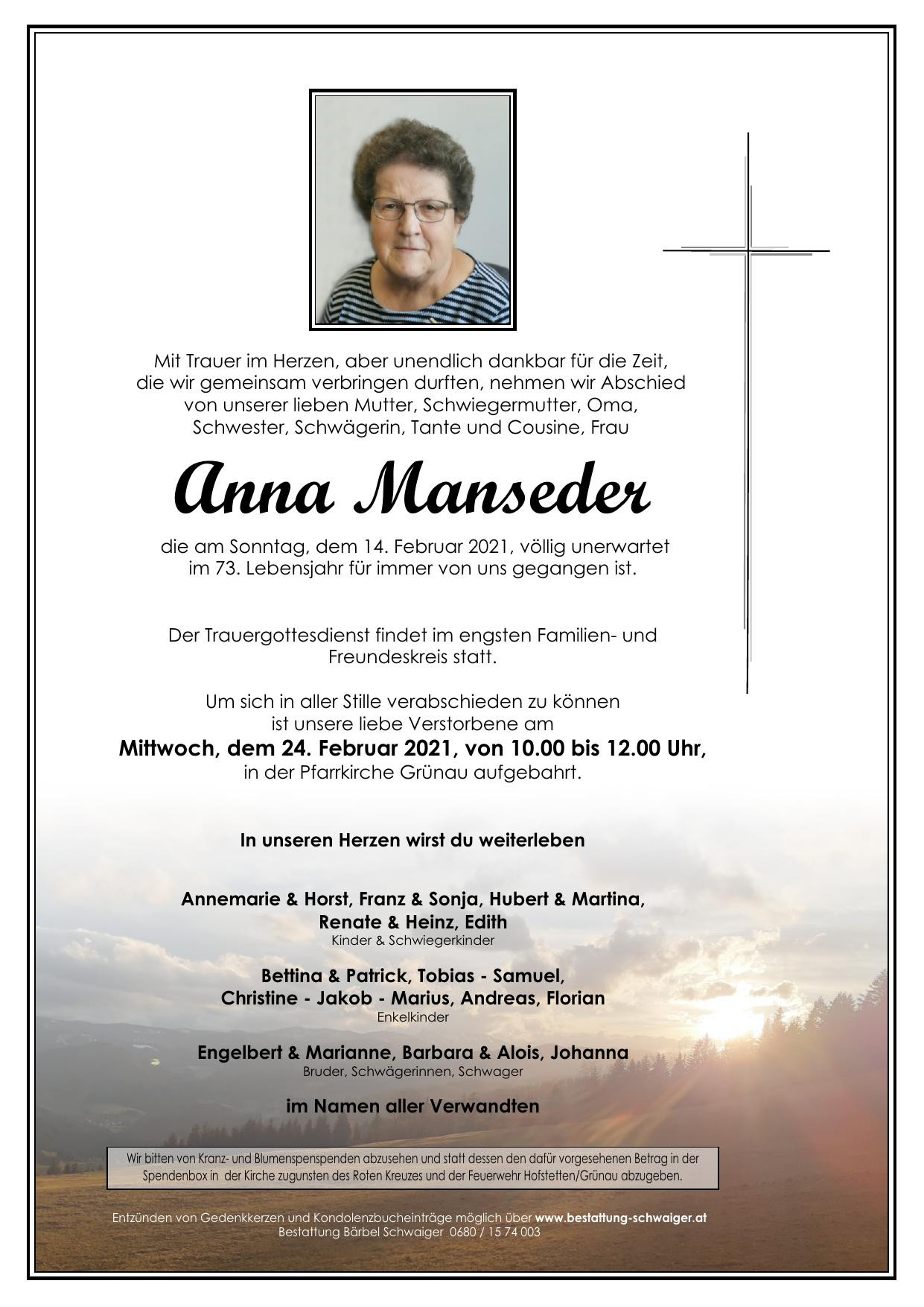 Traueranzeige von Anna Manseder