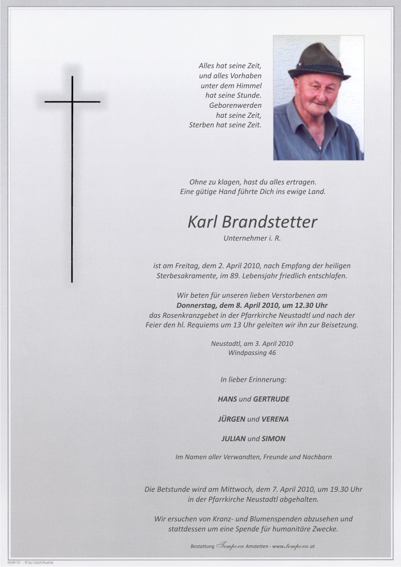 Traueranzeige von Karl Brandstetter
