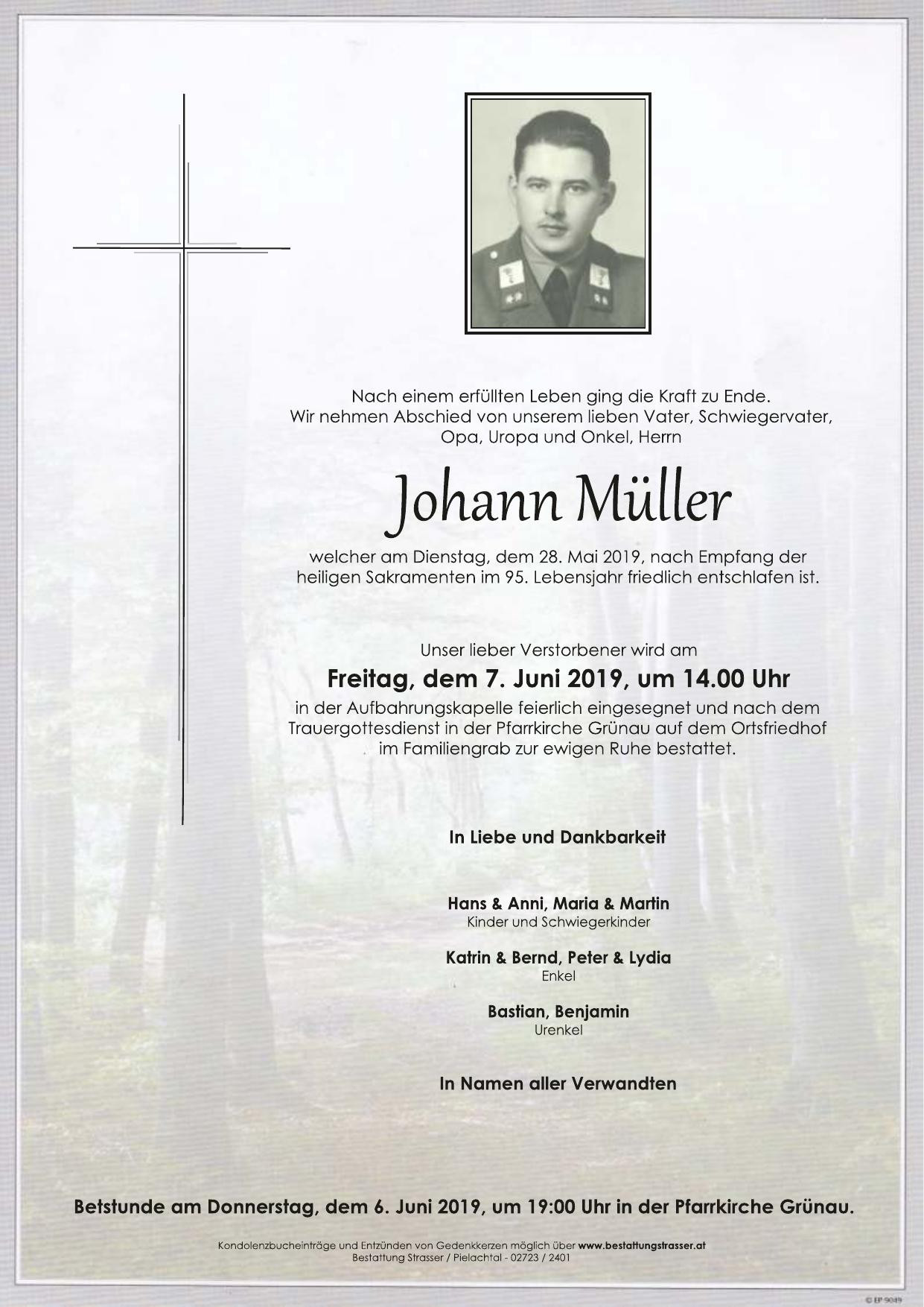 Traueranzeige von Johann Müller