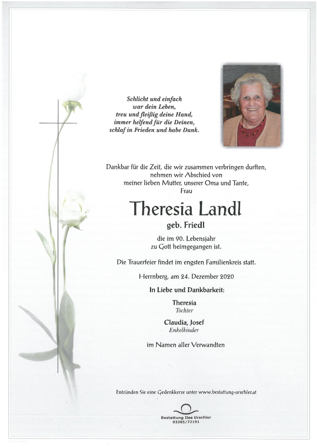 Traueranzeige von Theresia Landl