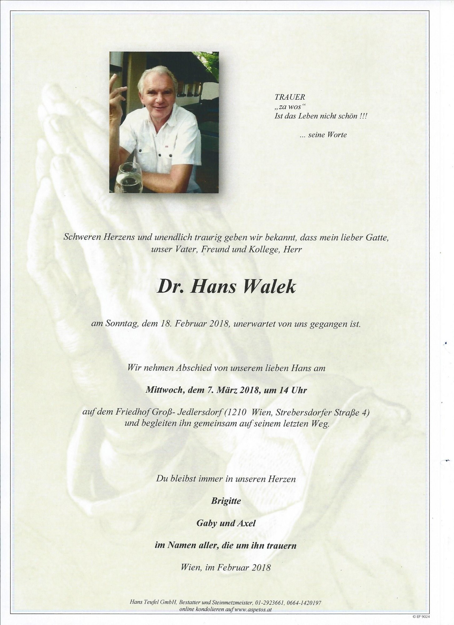 Traueranzeige von Dr. Hans Walek