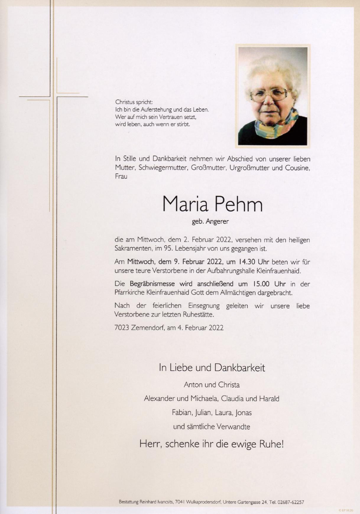 Traueranzeige von Maria Pehm