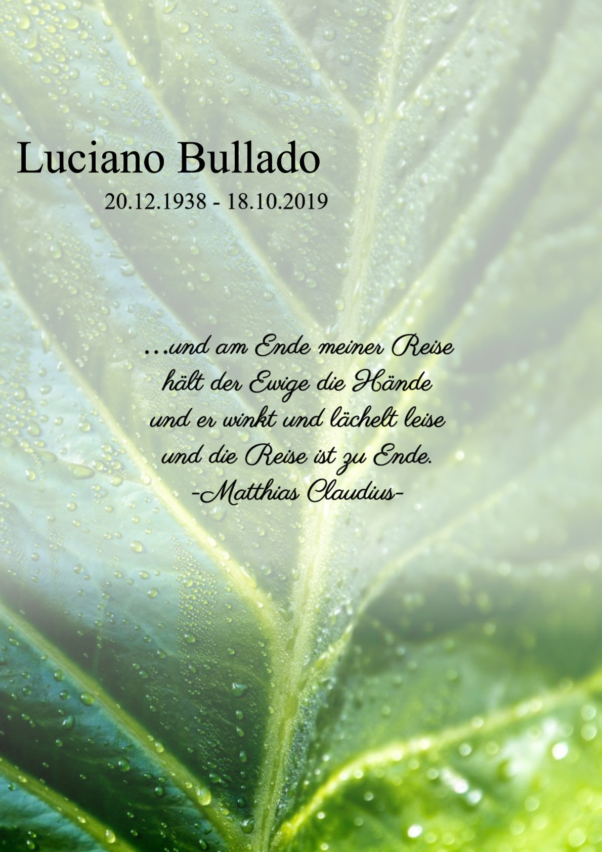 Traueranzeige von Luciano Bullado