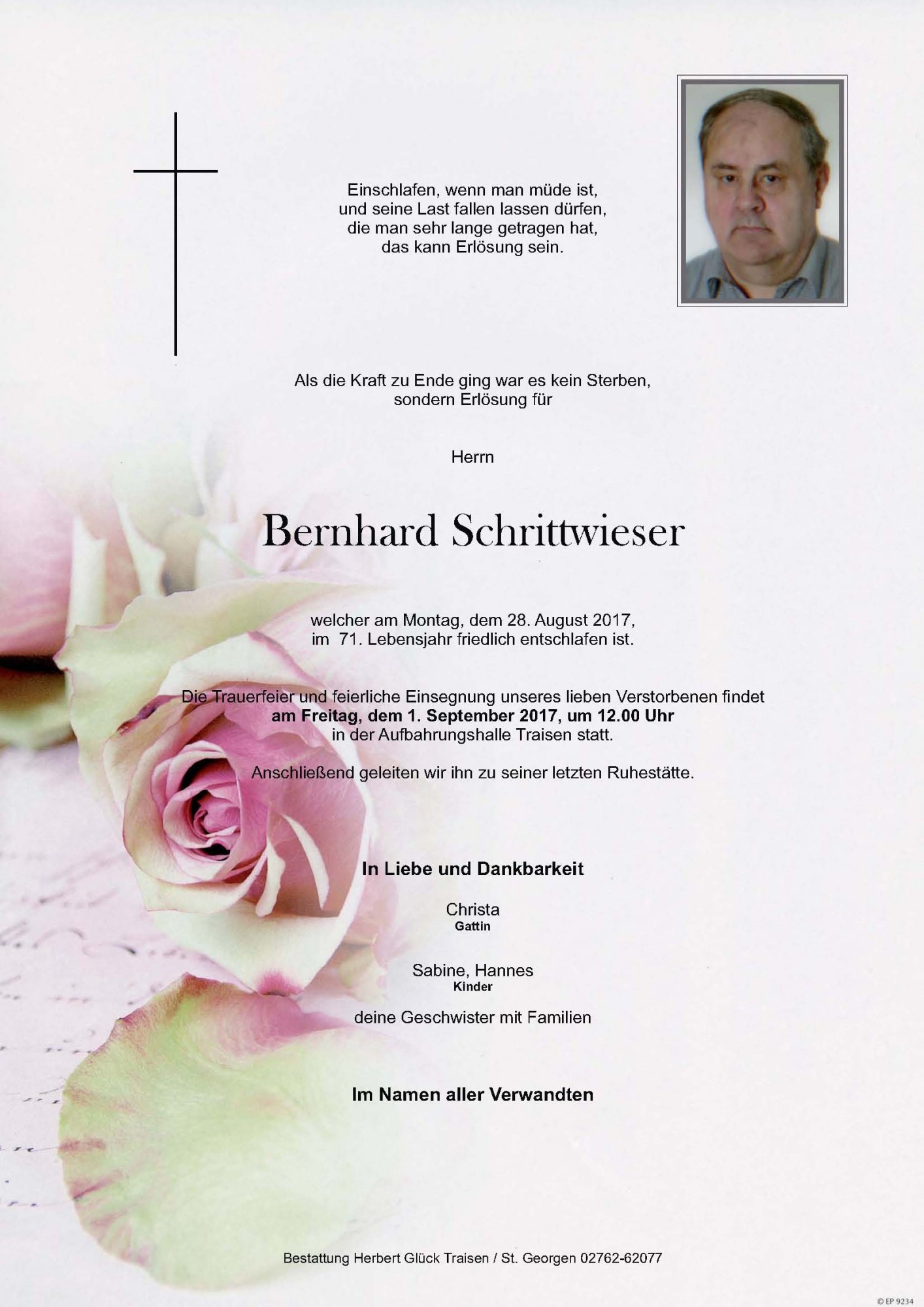 Traueranzeige von Bernhard Schrittwieser
