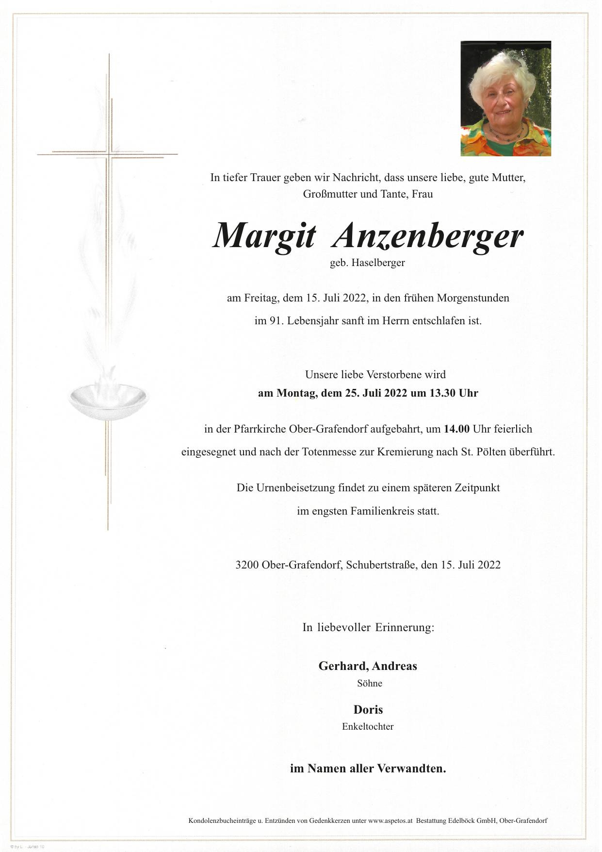 Traueranzeige von Margit Anzenberger