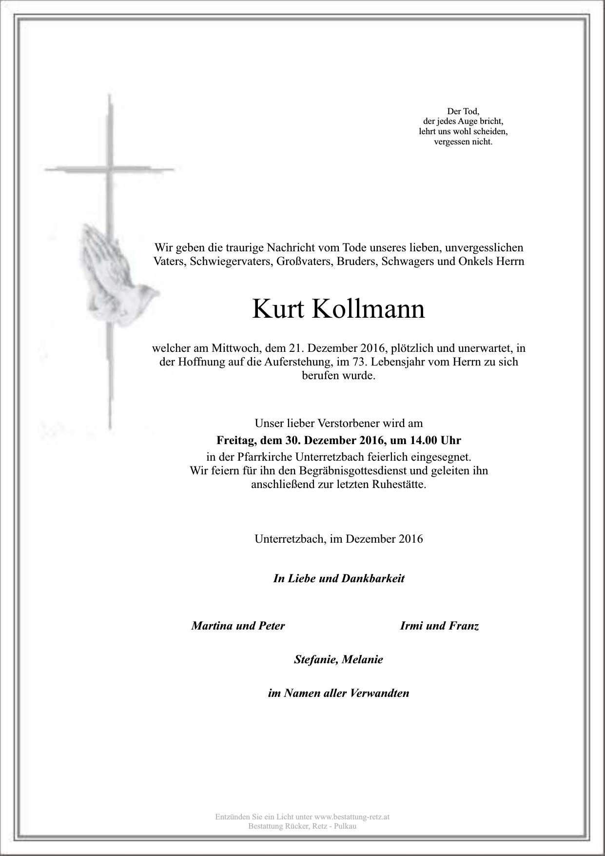 Traueranzeige von Kurt Kollmann