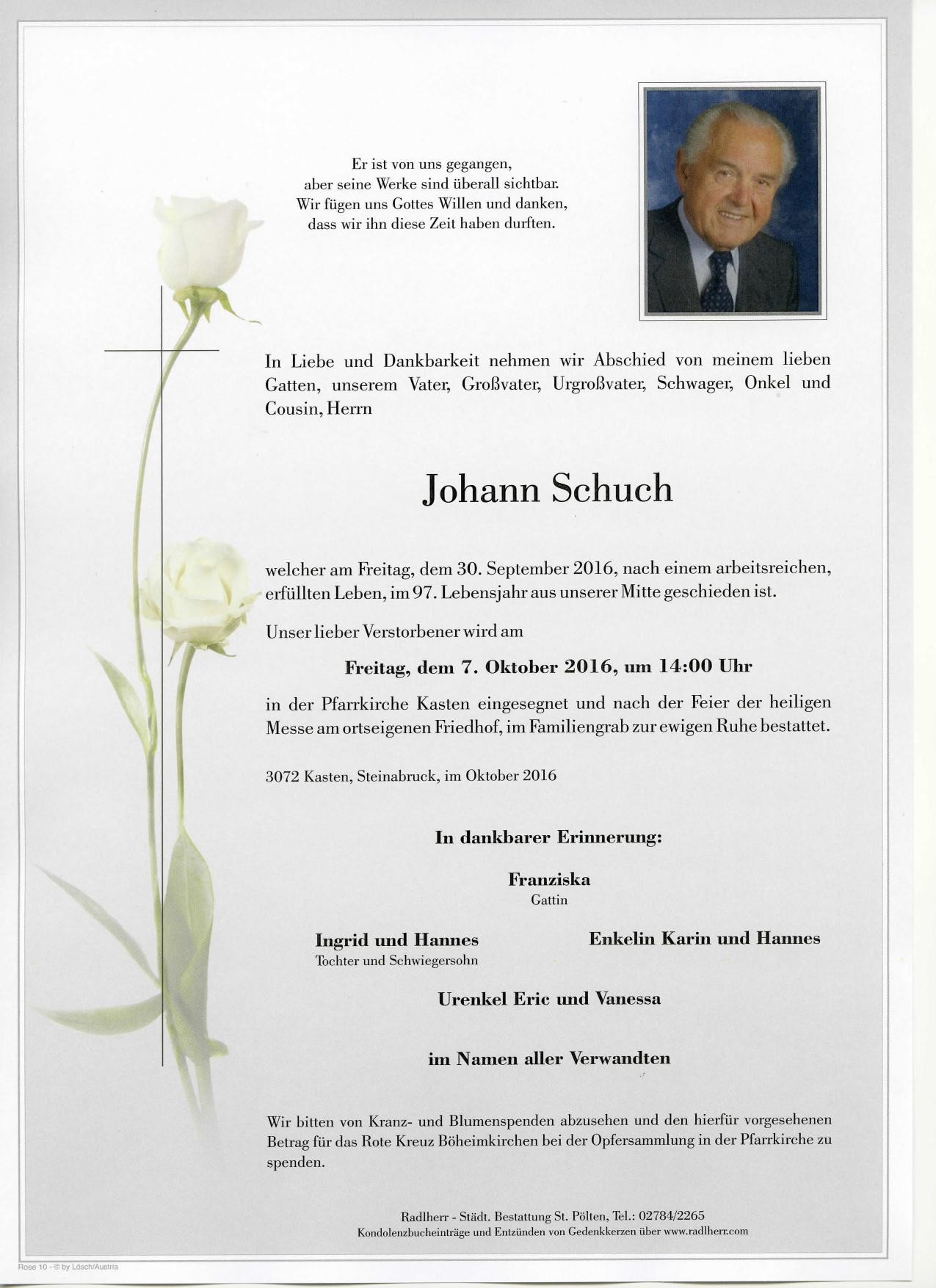 Traueranzeige von Johann Schuch