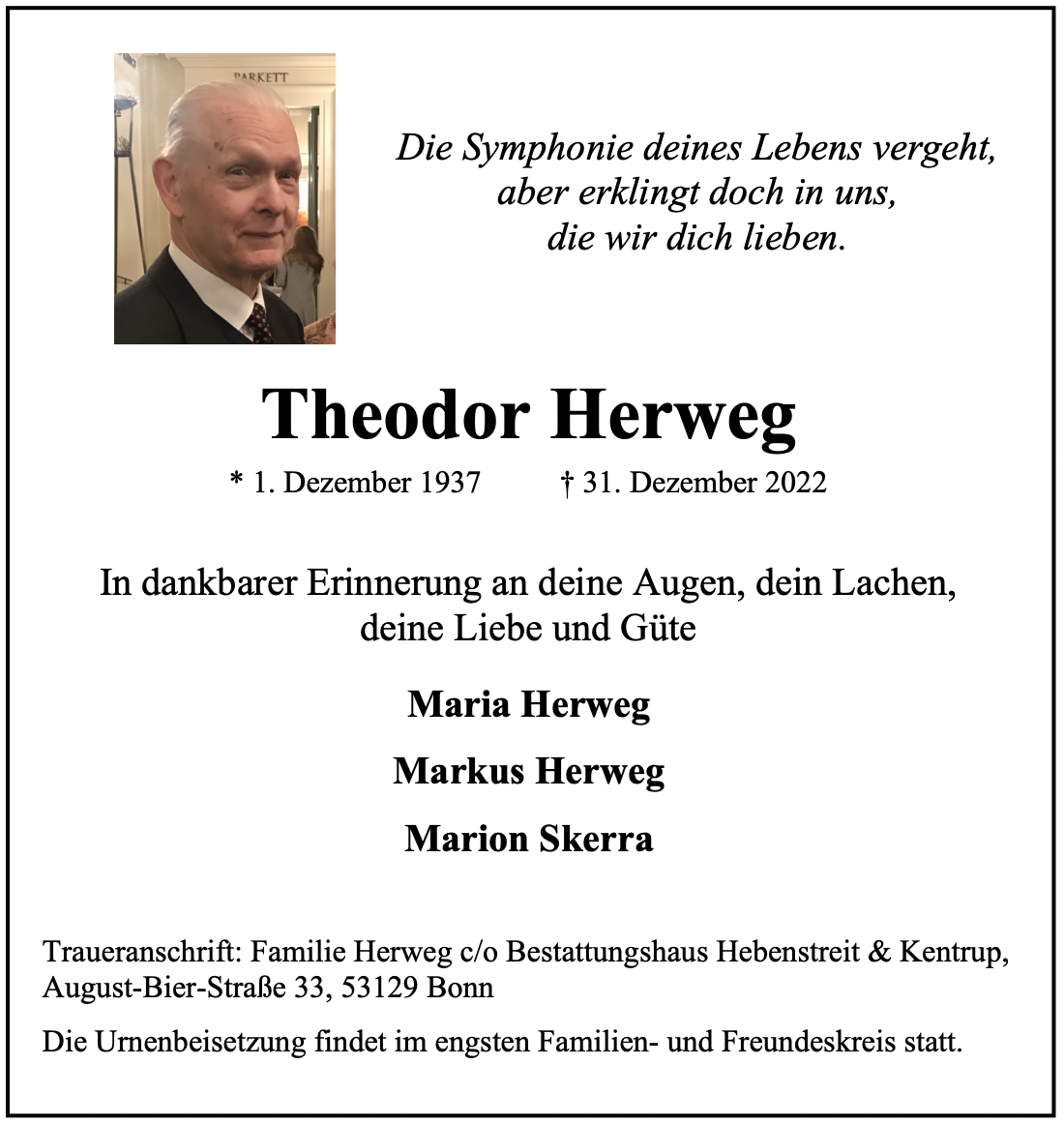 Traueranzeige von Theodor Herweg
