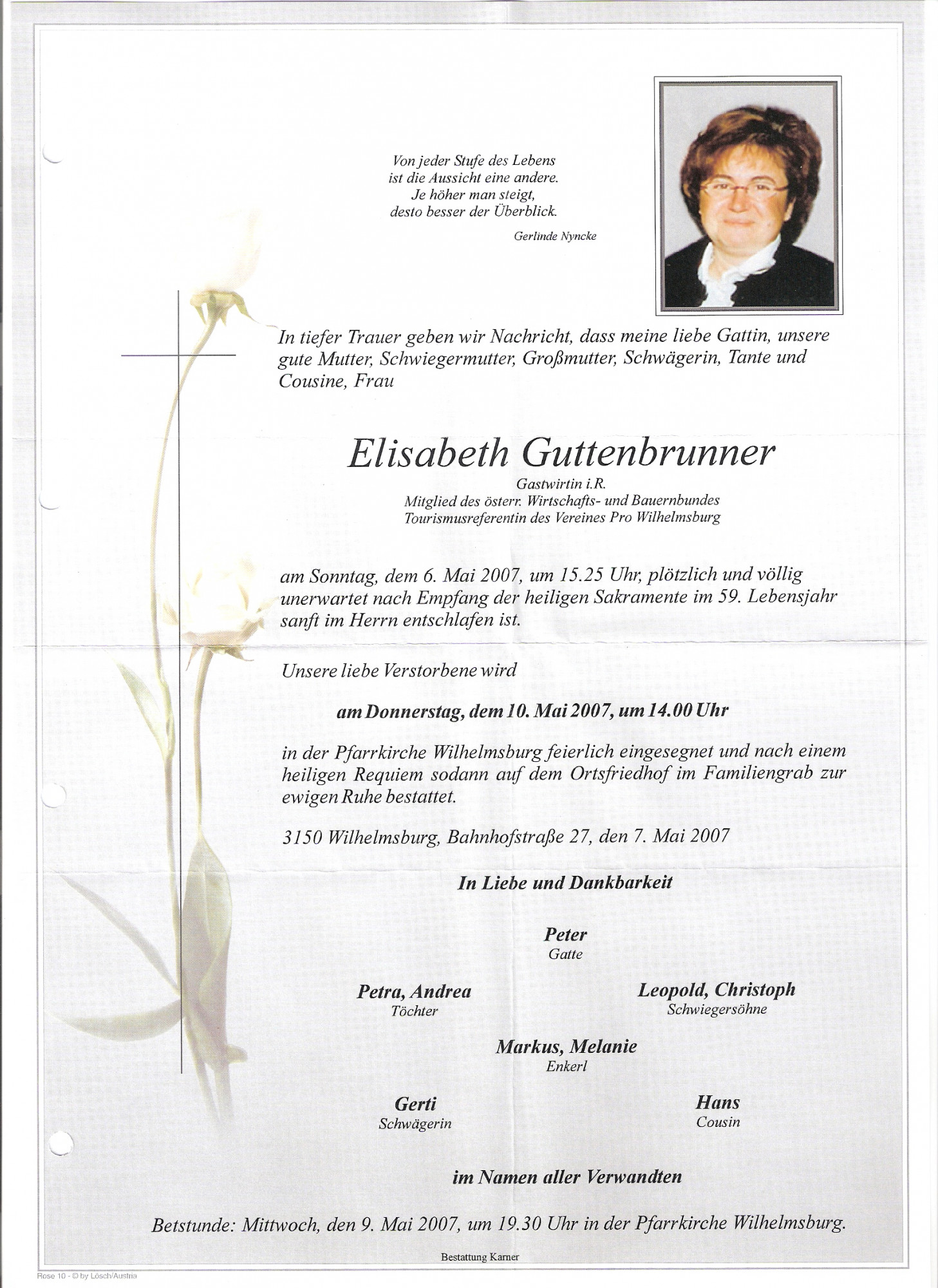 Traueranzeige von Elisabeth Guttenbrunner
