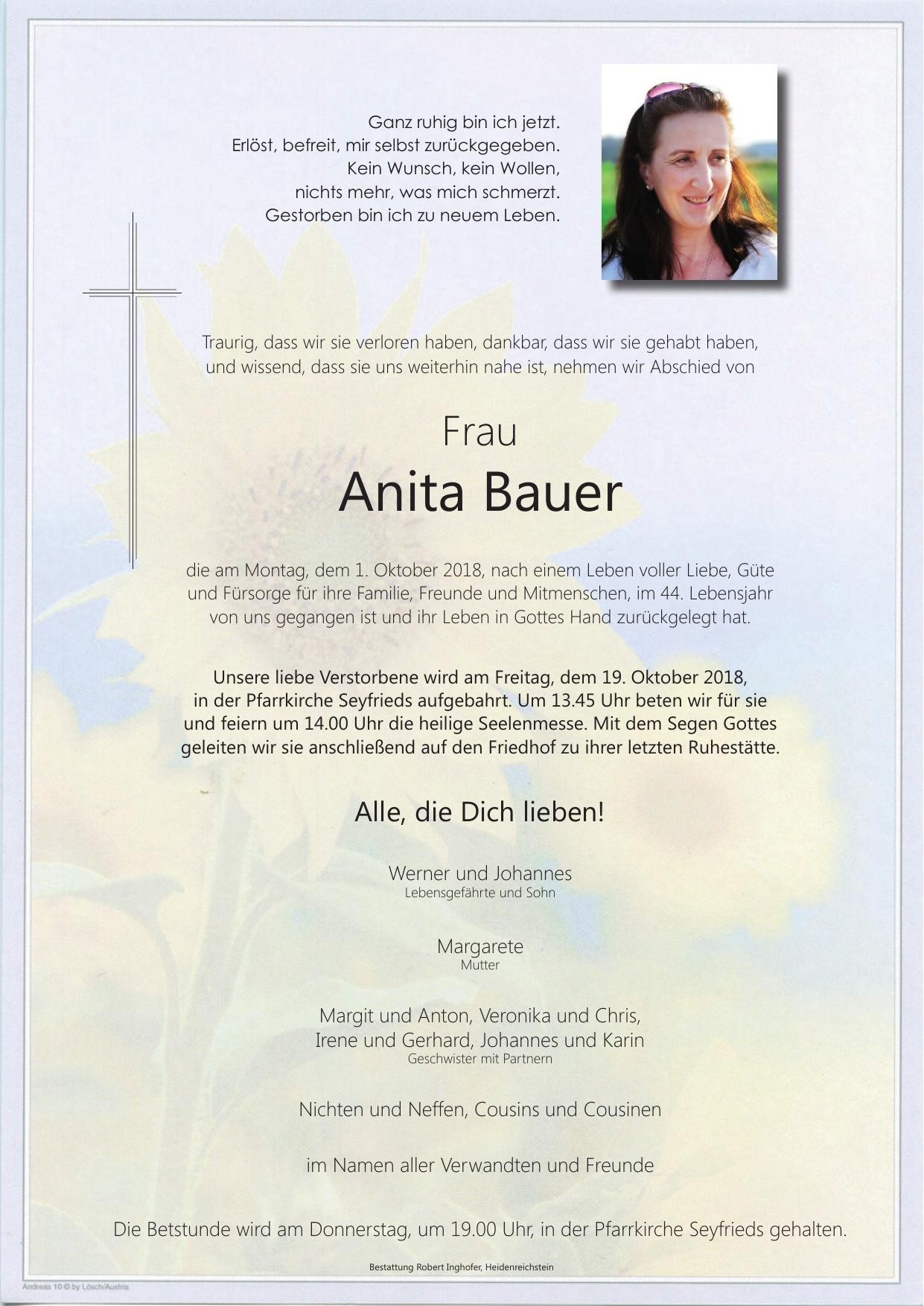 Traueranzeige von Anita Bauer