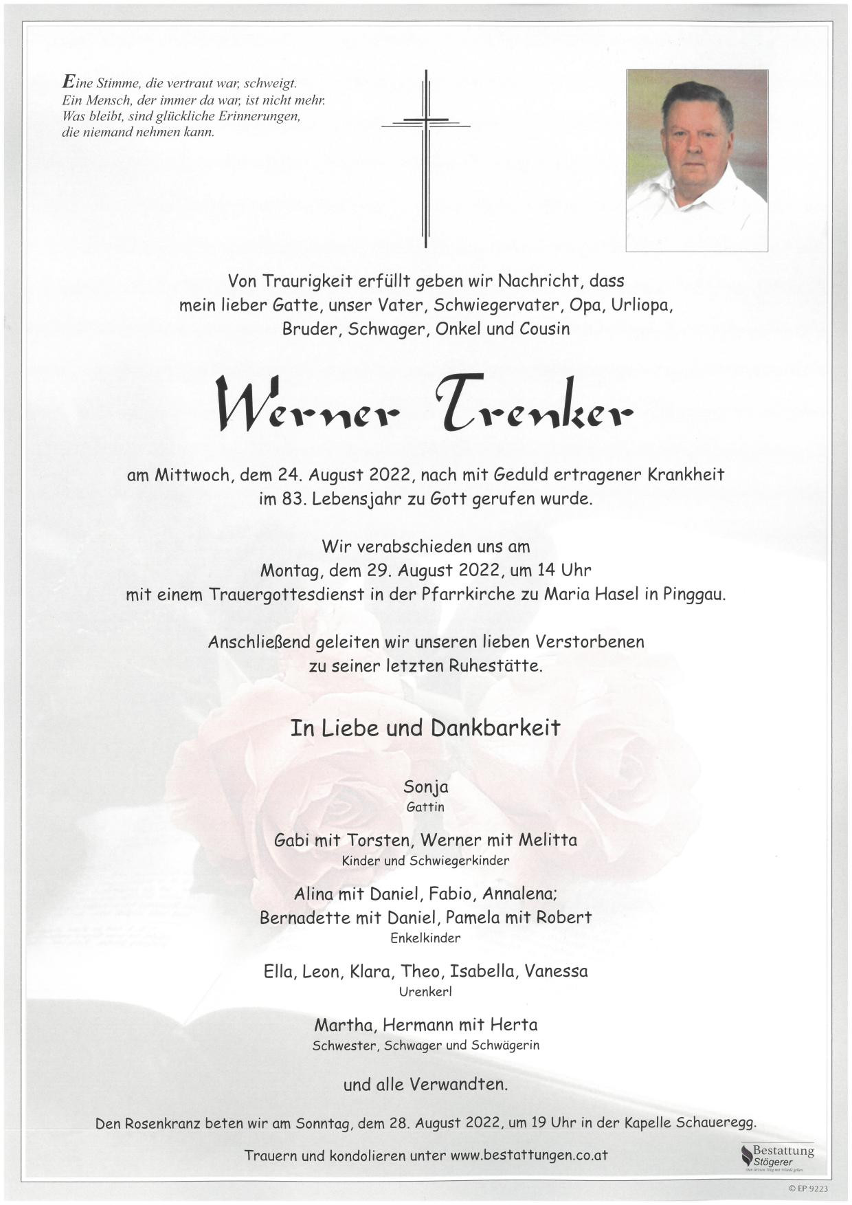 Traueranzeige von Werner Trenker