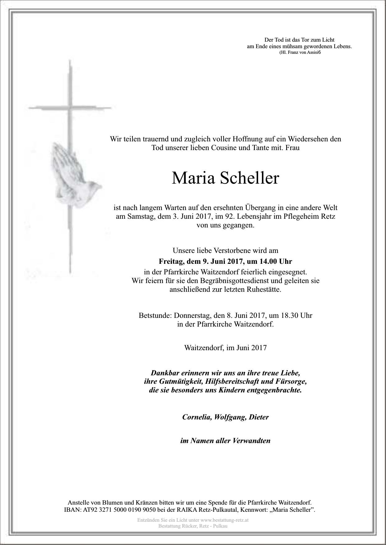 Traueranzeige von Maria Scheller