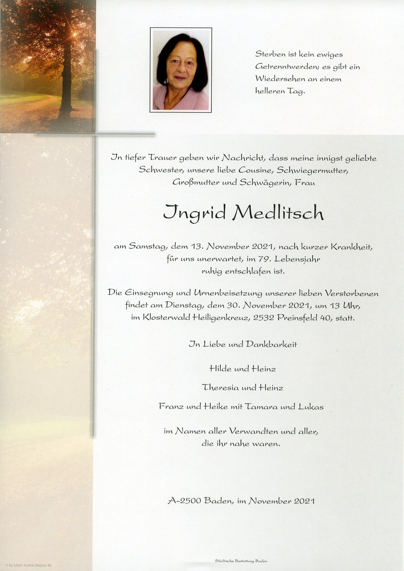 Traueranzeige von Ingrid Medlitsch