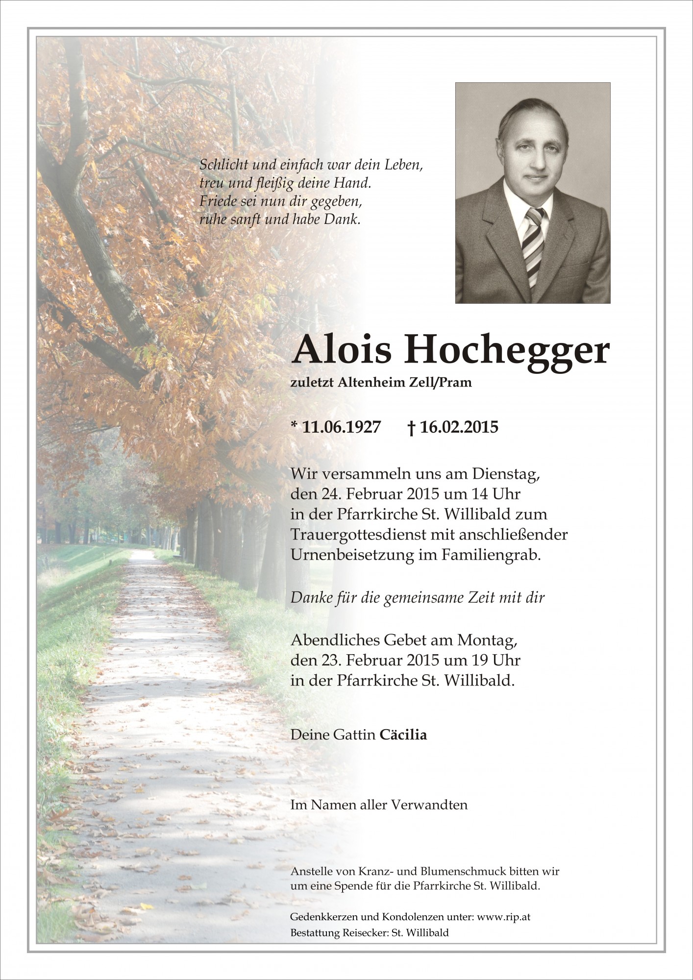 Traueranzeige von Alois Hochegger