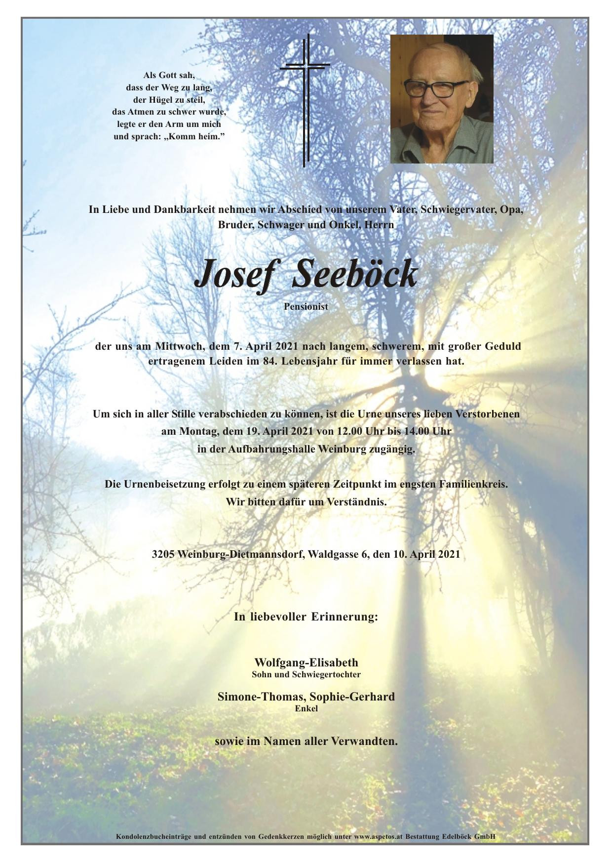 Traueranzeige von Josef Seeböck