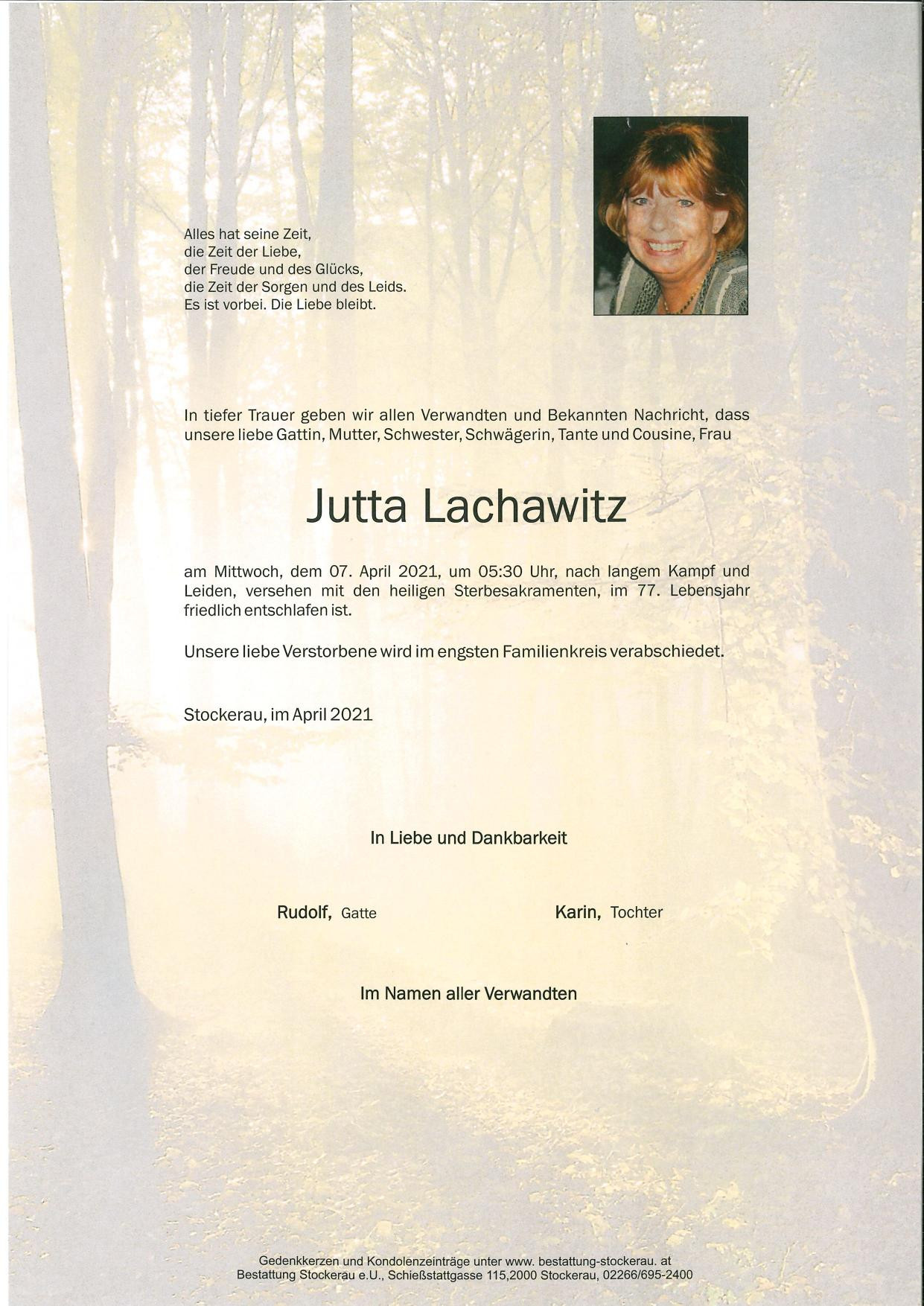 Traueranzeige von Jutta Lachawitz