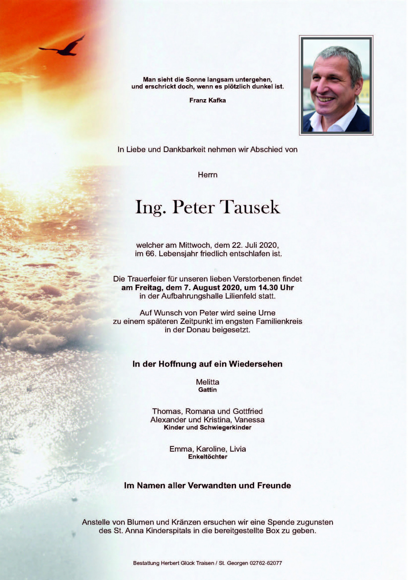 Traueranzeige von Ing. Peter Tausek