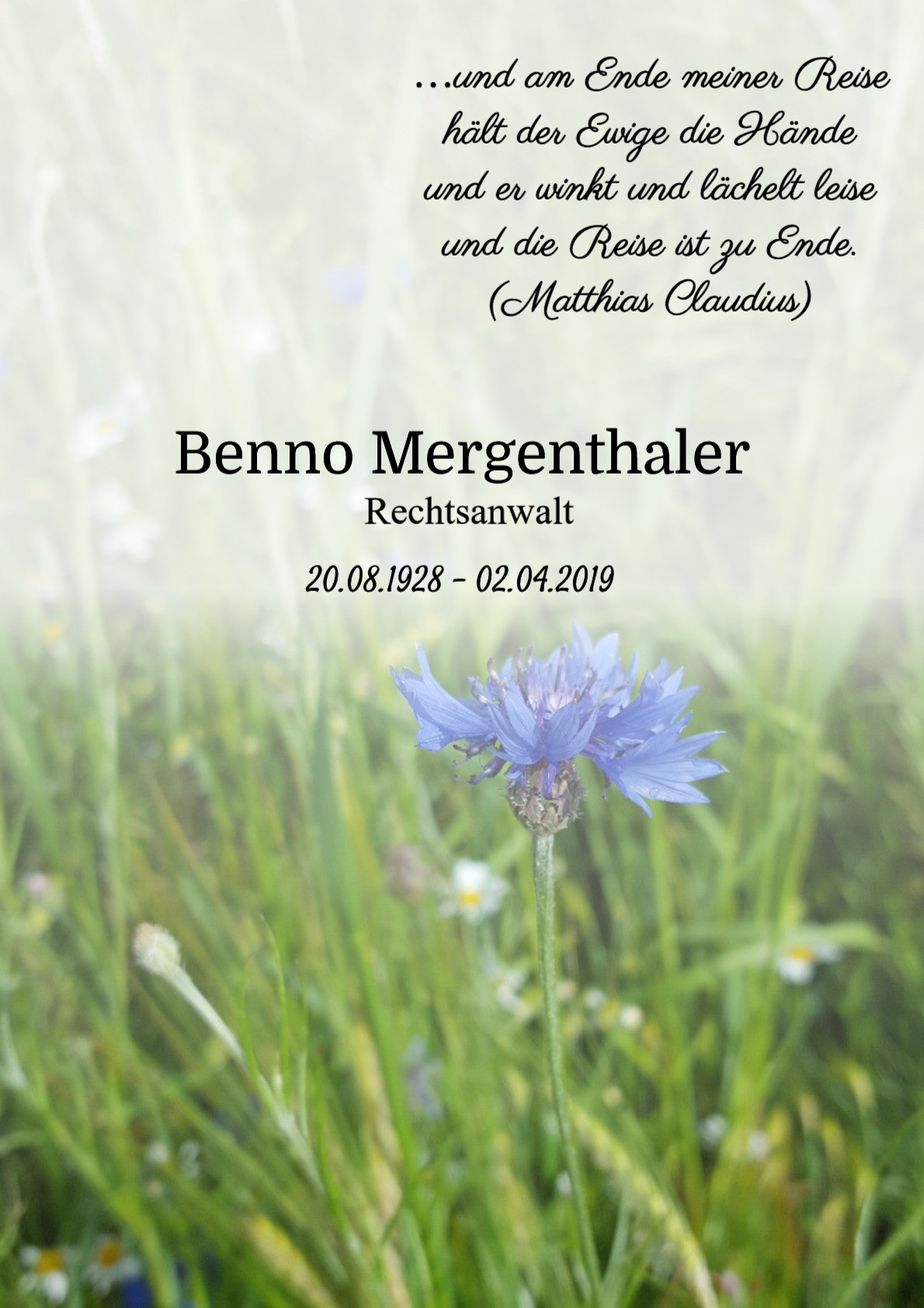 Traueranzeige von Benno Mergenthaler