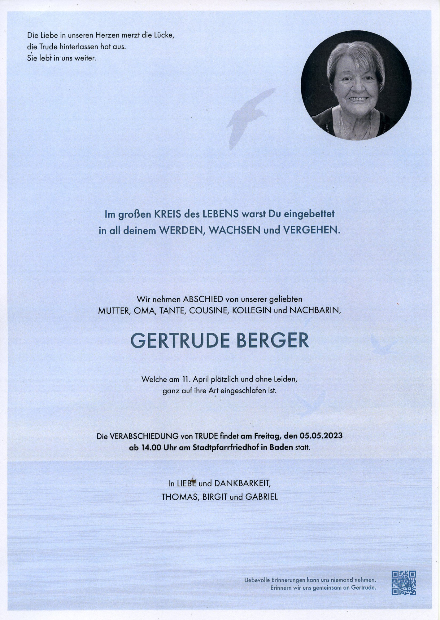 Traueranzeige von Gertrude Berger