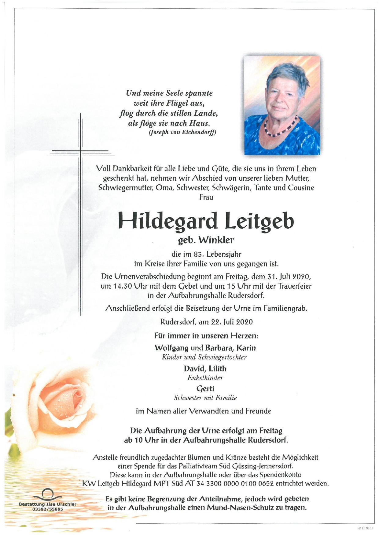 Traueranzeige von Hildegard Leitgeb