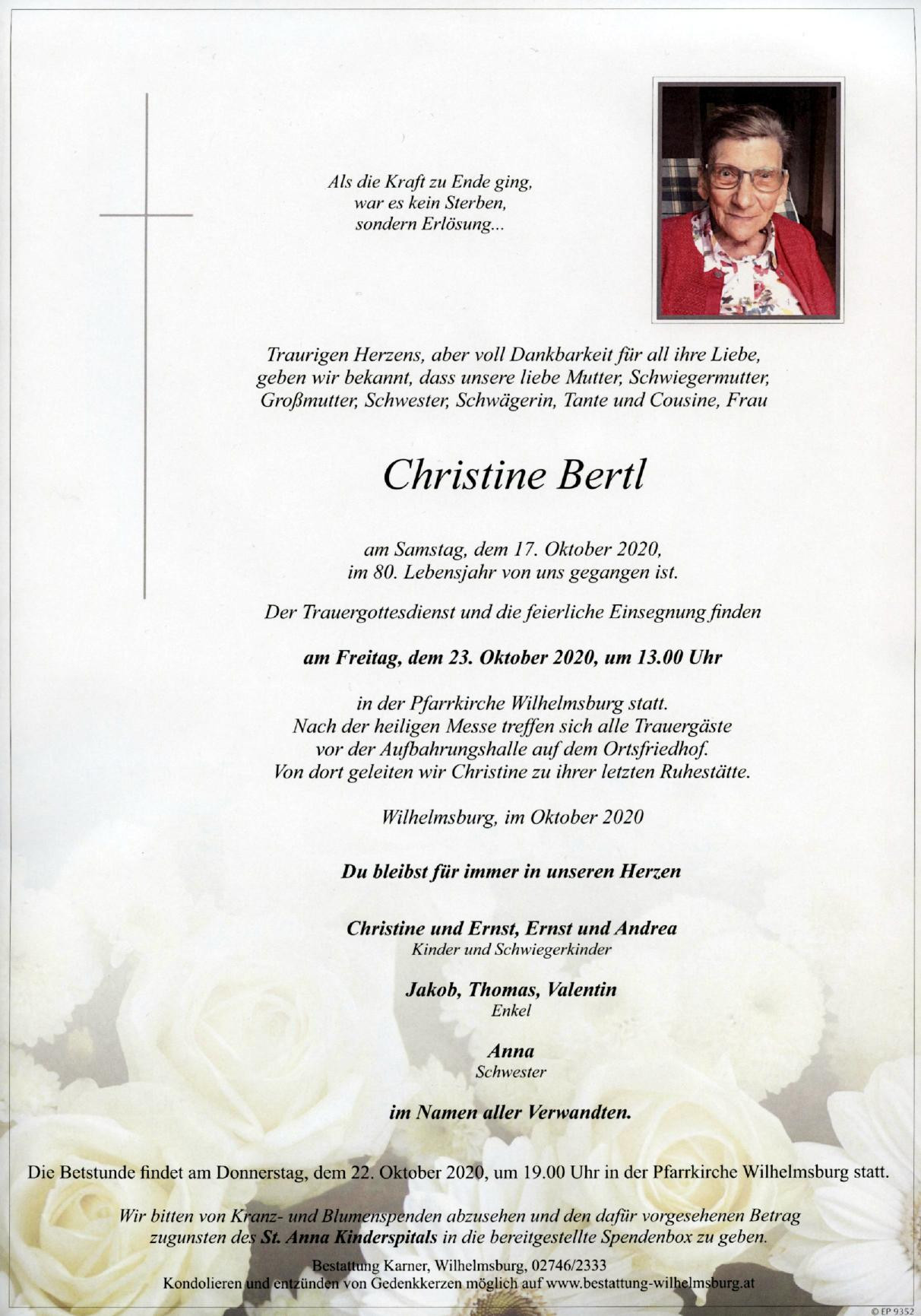 Traueranzeige von Christine Bertl