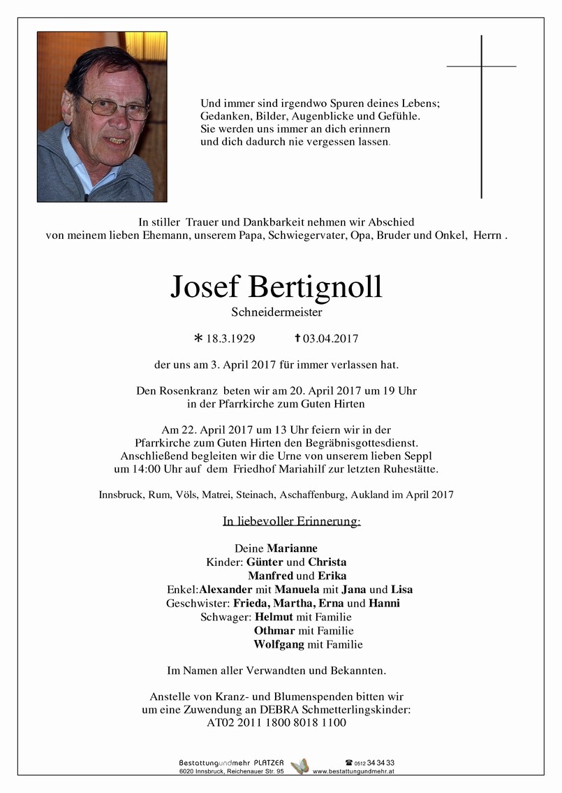 Traueranzeige von Josef Bertignoll