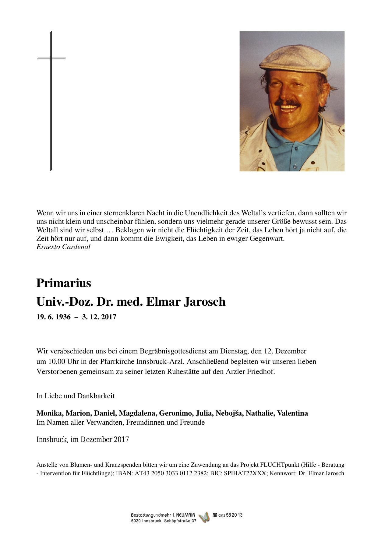 Traueranzeige von Univ.-Doz. Dr. med. Elmar Jarosch