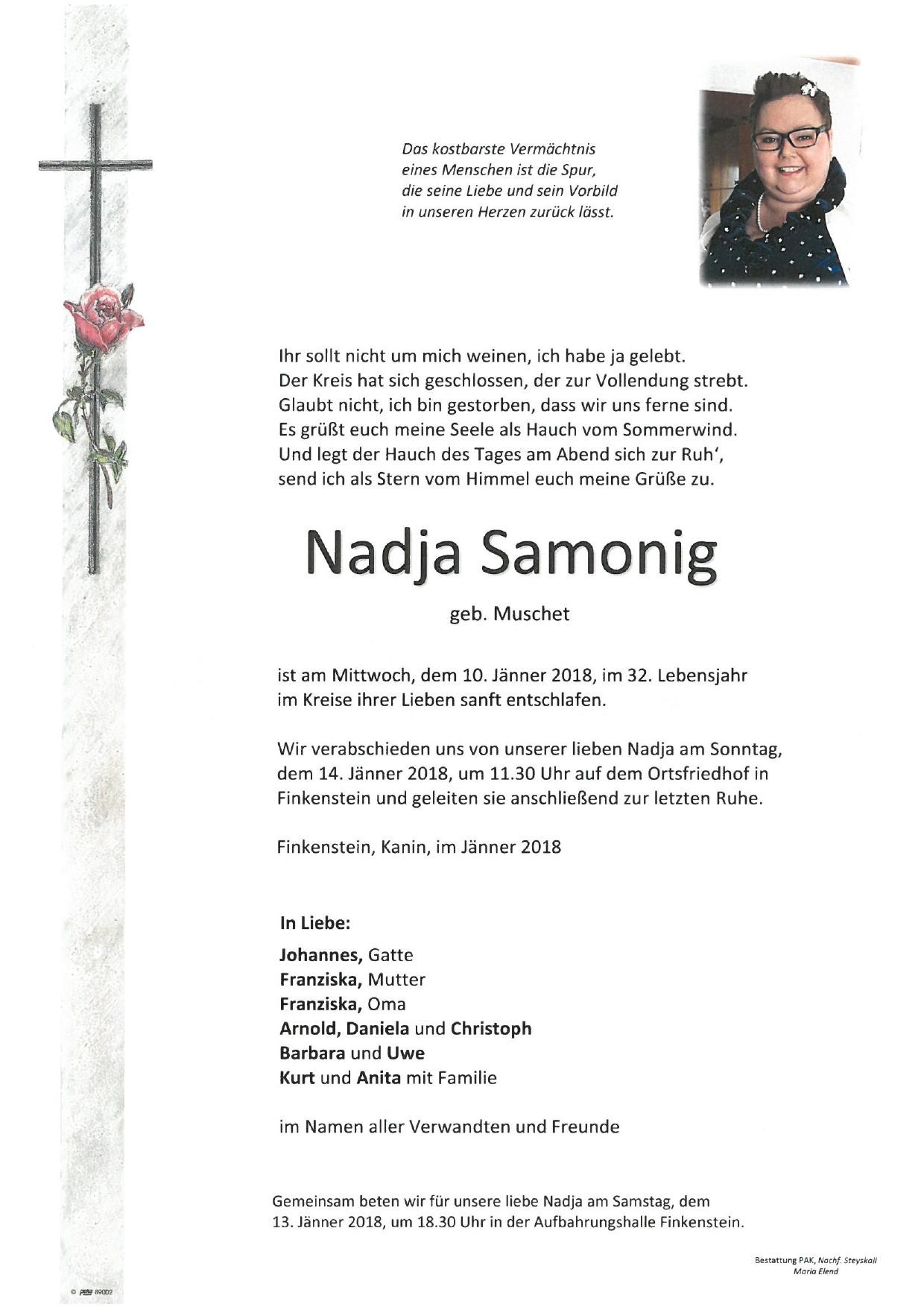 Traueranzeige von Nadja Samonig